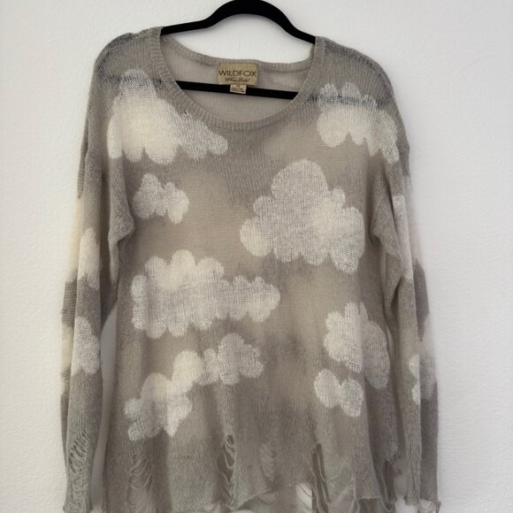 Wildfox White Label Cloud Print Distressed Sweater – XS, Slouchy Fit - Picture 5 of 6